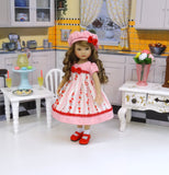 Country Strawberries - dress, hat, socks & shoes for Little Darling Doll or 33cm BJD