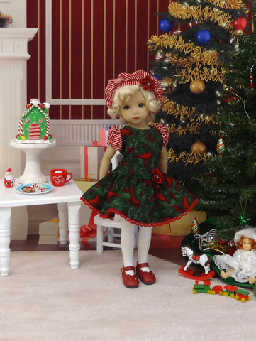 Crimson Cardinal - dress, beret, tights & shoes for Little Darling Doll or other 33cm BJD