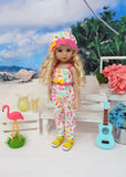 Day at the Beach - romper, hat & sandals for Little Darling Doll or 33cm BJD
