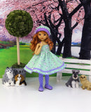 Dog Park - dress, hat, tights & shoes for Little Darling Doll or other 33cm BJD