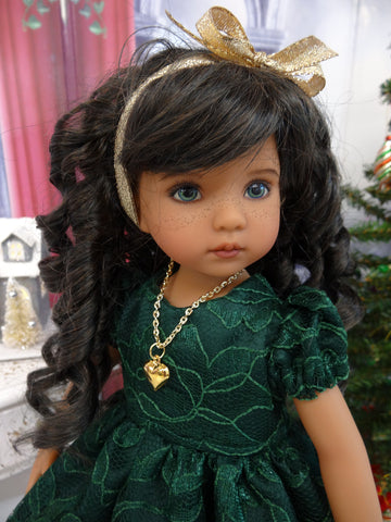 Elegant Evergreen - dress, slip, tights & shoes with necklace for Little Darling Doll or 33cm BJD
