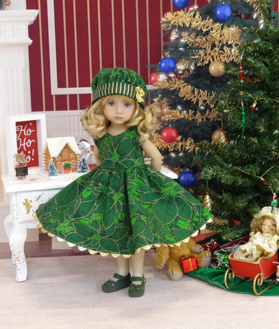 Emerald Poinsettia - dress, hat, tights & shoes for Little Darling Doll or 33cm BJD