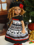 Fair Isle Reindeer - dress, hat, tights & shoes for Little Darling Doll or 33cm BJD
