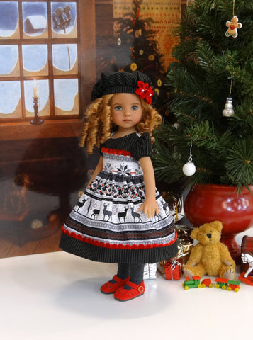 Fair Isle Reindeer - dress, hat, tights & shoes for Little Darling Doll or 33cm BJD