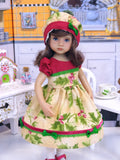Festive Holly - dress, hat, tights & shoes for Little Darling Doll or 33cm BJD