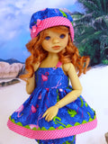 Flirty Flamingo - babydoll top, bloomers, hat & sandals for Little Darling Doll