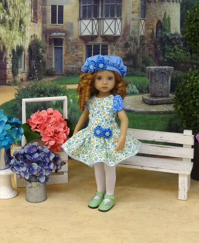 Floral Meadow - dress, beret, tights & shoes for Little Darling Doll or other 33cm BJD