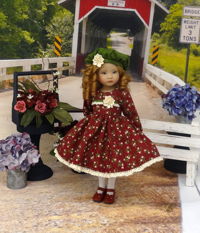 Forest Floral - dress, hat, tights & shoes for Little Darling Doll or 33cm BJD