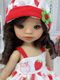 Fresh Strawberries - babydoll top, bloomers, hat & sandals for Little Darling Doll or 33cm BJD