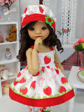 Fresh Strawberries - babydoll top, bloomers, hat & sandals for Little Darling Doll or 33cm BJD