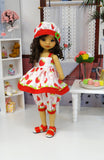 Fresh Strawberries - babydoll top, bloomers, hat & sandals for Little Darling Doll or 33cm BJD
