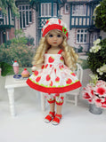 Fresh Strawberries - babydoll top, bloomers, hat & sandals for Little Darling Doll or 33cm BJD