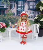 Fresh Strawberries - babydoll top, bloomers, hat & sandals for Little Darling Doll or 33cm BJD