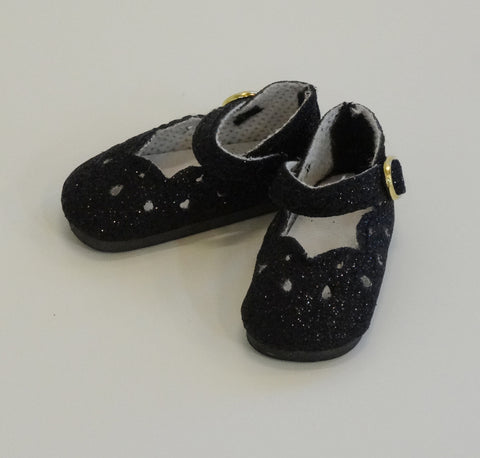 Scallop Mary Jane Shoes - Glitter Black