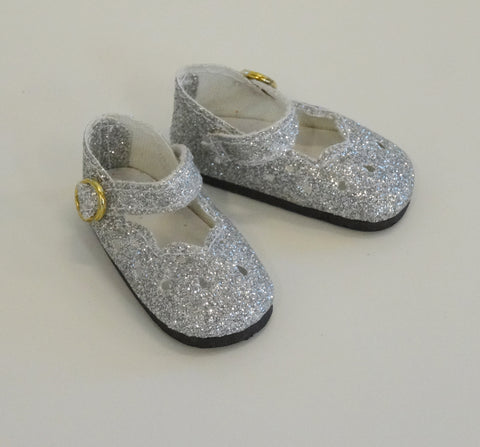 Scallop Mary Jane Shoes - Glitter Silver