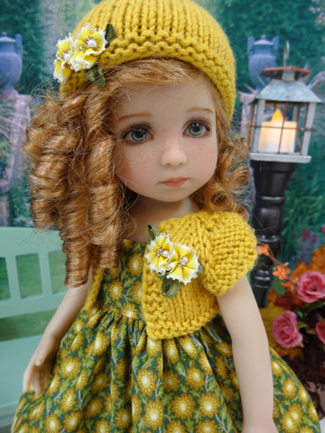 Golden Autumn Mum - dress, sweater, hat, tights & shoes for Little Darling Doll or 33cm BJD