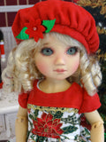 Grand Poinsettia - dress, beret, tights & shoes for Little Darling Doll or 33cm BJD