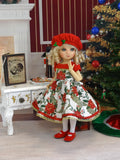 Grand Poinsettia - dress, beret, tights & shoes for Little Darling Doll or 33cm BJD