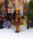 Harvest Paisley - dress, beret, tights & shoes for Little Darling Doll or other 33cm BJD