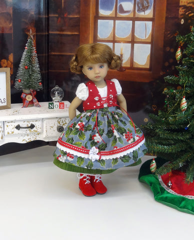 Heidelberg Holly - dirndl ensemble with tights & boots for Little Darling Doll or 33cm BJD