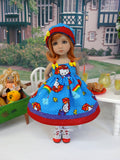 Hello Kitty Rainbows - dress, hat, socks & shoes for Little Darling Doll or 33cm BJD