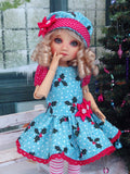 Holly Bough - dress, hat, tights & shoes for Little Darling Doll or 33cm BJD