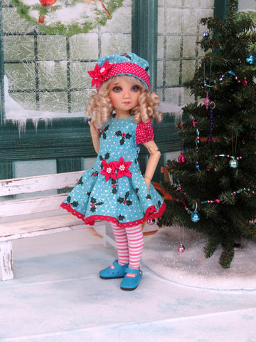 Holly Bough - dress, hat, tights & shoes for Little Darling Doll or 33cm BJD