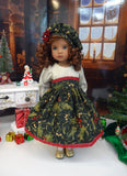 Holly & Mistletoe - dress, hat, tights & shoes for Little Darling Doll or 33cm BJD