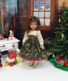 Holly & Mistletoe - dress, hat, tights & shoes for Little Darling Doll or 33cm BJD