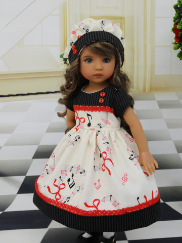 I Love Music - dress, hat, tights & shoes for Little Darling Doll