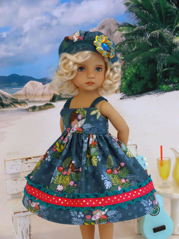 Island Surfer - dress, hat, & sandals for Little Darling Doll