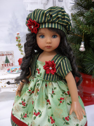 Jolly Holly - jacket, hat, dress, tights & shoes for Little Darling Doll or 33cm BJD