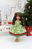 Jolly Holly - jacket, hat, dress, tights & shoes for Little Darling Doll or 33cm BJD