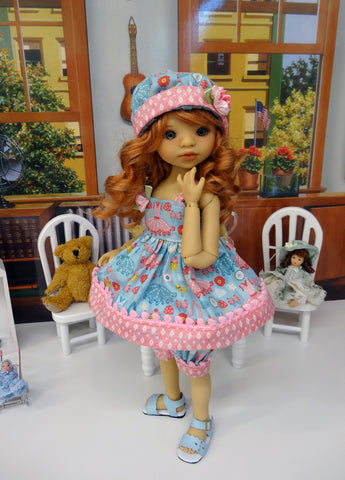 Little Ballerina - babydoll top, bloomers, hat & sandals for Little Darling Doll or 33cm BJD