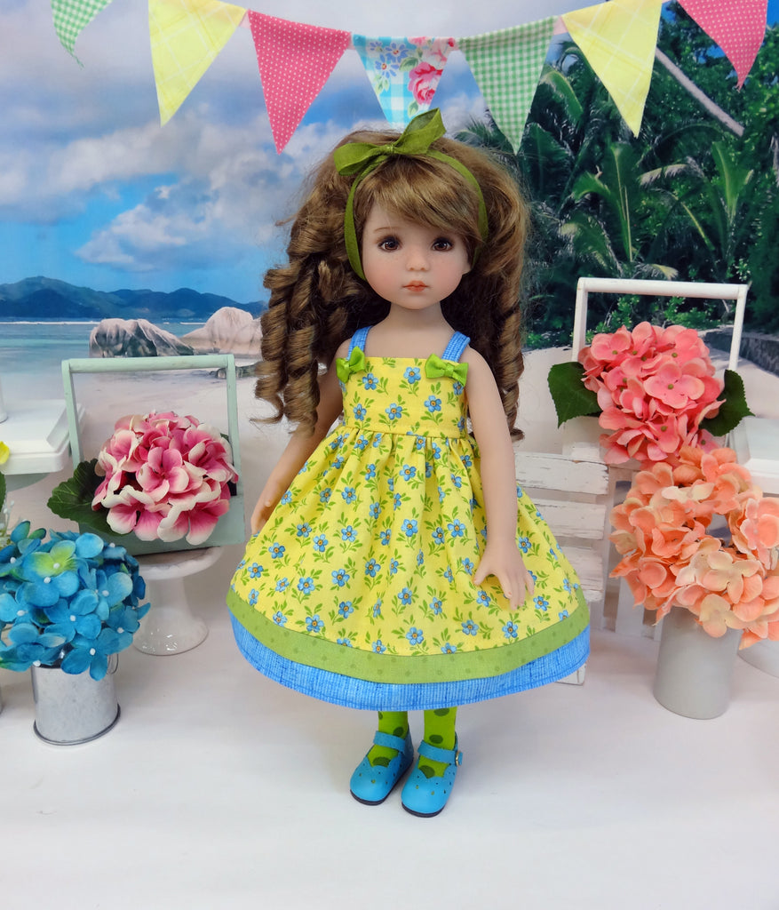 Little Blue Flowers - dress, tights & shoes for Little