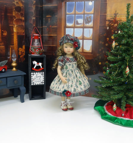 Log Cabin Christmas - dress, hat, socks & shoes for Little Darling Doll or 33cm BJD