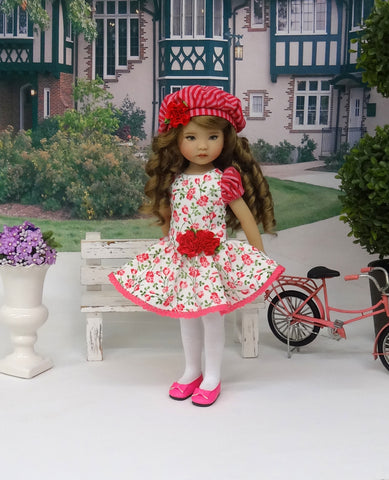 Lovely Floral - dress, beret, tights & shoes for Little Darling Doll or other 33cm BJD