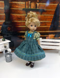 Meadow Plaid - dress & apron ensemble with tights & shoes for Little Darling Doll or 33cm BJD