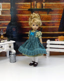 Meadow Plaid - dress & apron ensemble with tights & shoes for Little Darling Doll or 33cm BJD