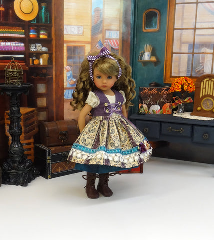 Mountain Wildflowers - dirndl ensemble with tights & boots for Little Darling Doll or 33cm BJD