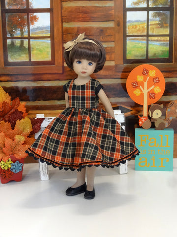October Plaid - dress, tights & shoes for Little Darling Doll