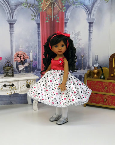 Party Polka Dots - dress, slip, tights & shoes for Little Darling Doll or 33cm BJD