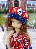 Patriotic Pup - babydoll top, bloomers, hat & sandals for Little Darling Doll or 33cm BJD