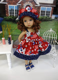 Patriotic Pup - babydoll top, bloomers, hat & sandals for Little Darling Doll or 33cm BJD