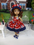 Patriotic Pup - babydoll top, bloomers, hat & sandals for Little Darling Doll or 33cm BJD