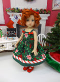 Peppermint Poinsettia - dress, tights & shoes for Little Darling Doll or 33cm BJD