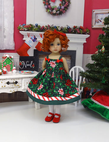 Peppermint Poinsettia - dress, tights & shoes for Little Darling Doll or 33cm BJD