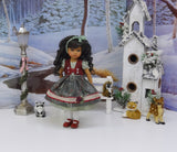 Pine Berries - dirndl ensemble with tights & shoes for Little Darling Doll or 33cm BJD