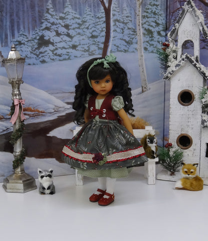 Pine Berries - dirndl ensemble with tights & shoes for Little Darling Doll or 33cm BJD