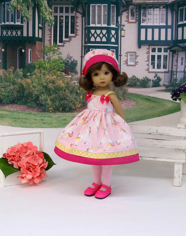 Pink Unicorn - dress, hat, tights & shoes for Little Darling Doll or 33cm BJD